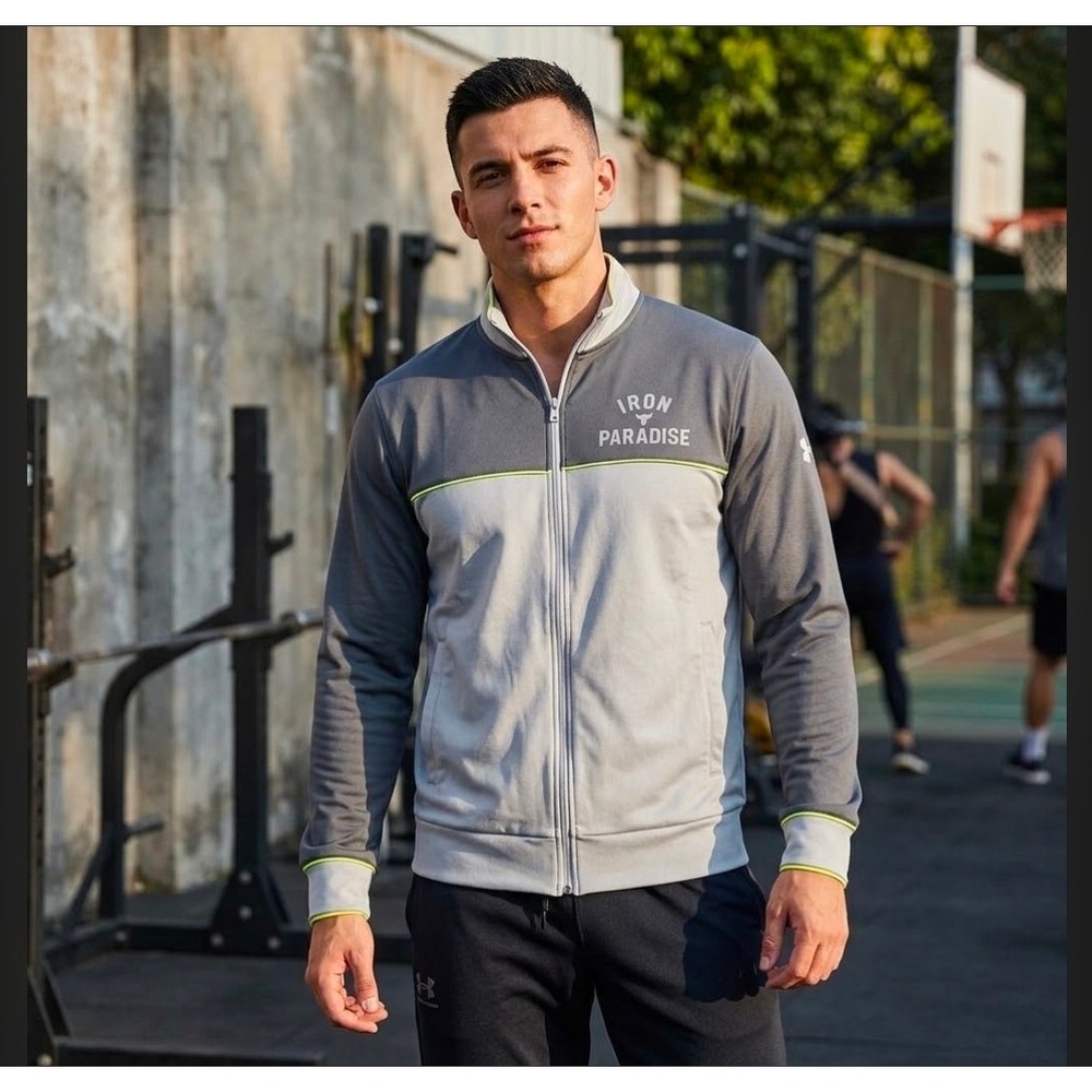 Under Armour Project Rock Iron Paradise Track Jacket Grey Mens Large 1361750-011